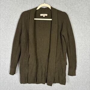 LOFT Cardigan Sweater Womens XS Open Pockets Comfy Grandpa Grunge Army‎ Olive